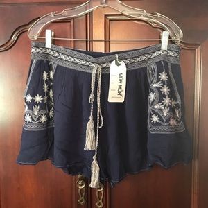 Mur Mur Navy and White Embroidered Shorts